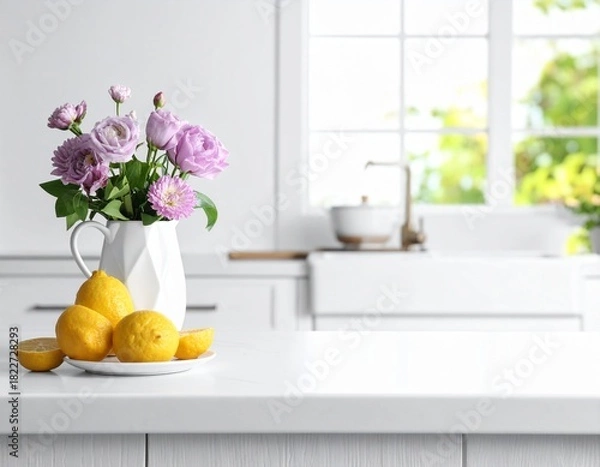 Obraz White Countertop Detail, Gentle Kitchen Light.