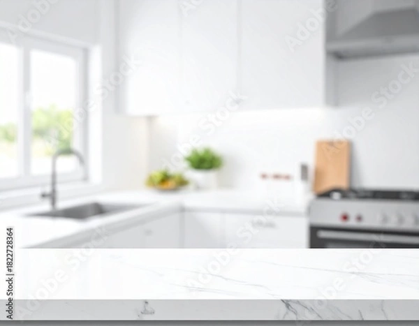 Fototapeta Pristine Look White Counter, Soft Background.