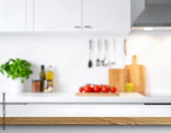 Obraz Blurred Kitchen Life, Clear White Counter.