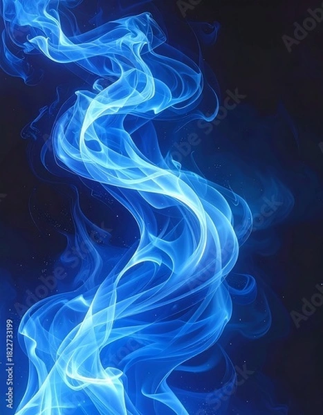 Fototapeta Glowing ethereal blue smoke twisting upwards on a dark background, evoking energy and mystery