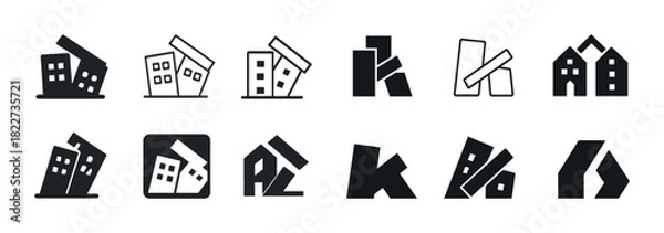 Fototapeta Abstract building icons set - simple geometric architectural symbols collection