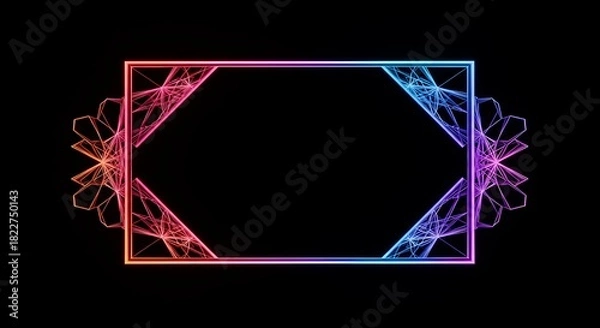 Fototapeta Glowing geometric frame with intricate neon gradient over a dark background