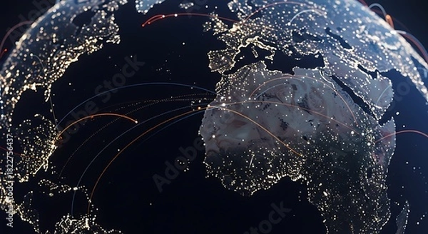Fototapeta Glowing globe with connecting lines showing global communications and data transfer