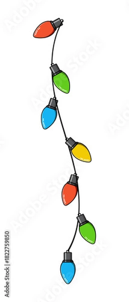 Fototapeta Bulbs on a string. Hanging light bulbs. Colorful light bulbs for decoration. Lights garland. Lights string decoration. Vector illustration