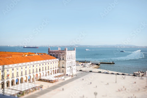 Fototapeta Top view on the Commerce square in the centre of Lisbon city during the sunny day in Portugal