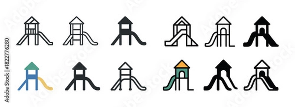 Fototapeta Playground slide icons in various styles and colors