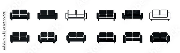 Fototapeta Assorted sofa silhouettes: minimalist couch designs collection