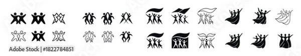 Fototapeta Stylized human figures and dance movement icons in black and white