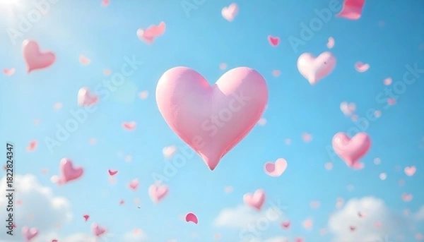 Fototapeta Floating pink hearts in the air, creating a romantic atmosphere for Valentine's Day or a special celebration of love