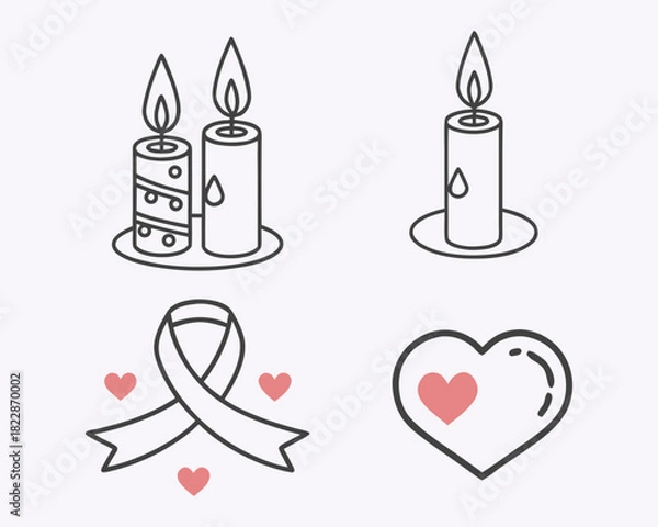Fototapeta Candles Ribbon and Hearts Illustrations for Hope and Remembrance Concepts