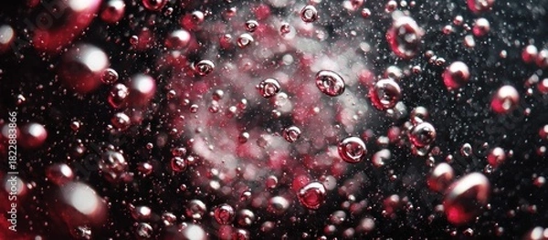Obraz Abstract macro photograph of fluid with air bubbles in varying sizes, in a spiral, deep red