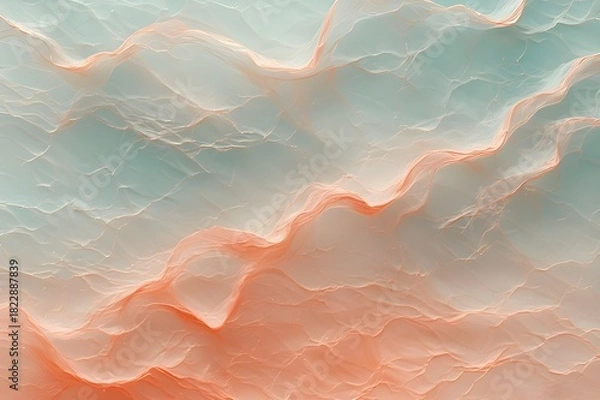 Fototapeta Soft Pastel Abstract Wavy Texture in Peach and Aqua Tones
