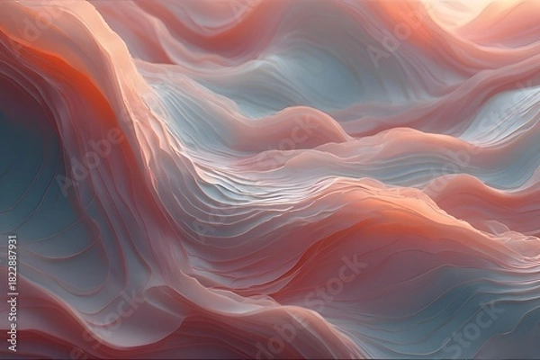 Fototapeta Soft Pastel Abstract Wavy Texture in Peach and Aqua Tones