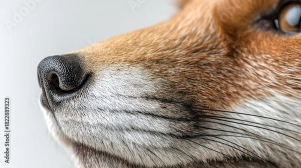 Obraz Close-up of a fox's nose and fur, showcasing detail against a blurred background
