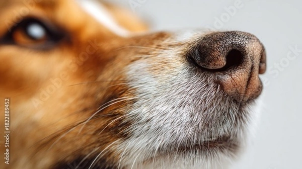 Obraz Close-up view of a dog's nose, eye, and surrounding fur, capturing detail and texture