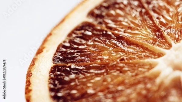 Obraz Close-up of a dried orange slice with intricate textures against a white background