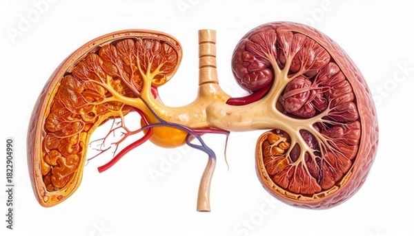 Obraz Detailed Kidney Anatomy Model - A Cross-Sectional View of Renal Structures.