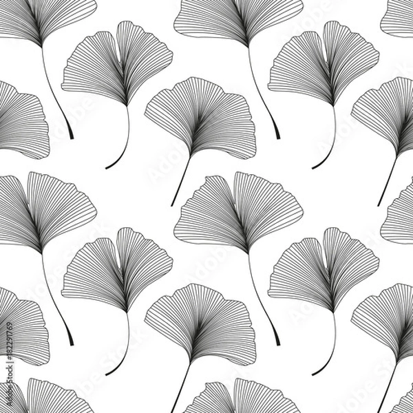 Obraz Ilustracja wektorowa liści ginkgo biloba. Wzór z liści.