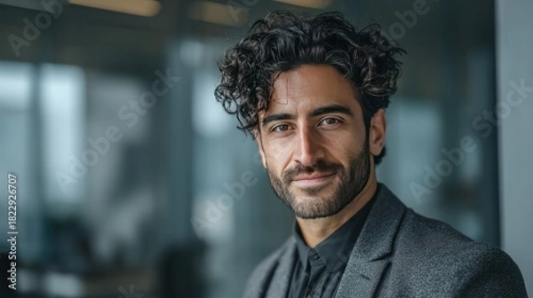 Fototapeta Confident Professional's Gaze: A close-up shot of a distinguished individual exudes confidence, their gaze emanating poise, sophistication, and charisma.