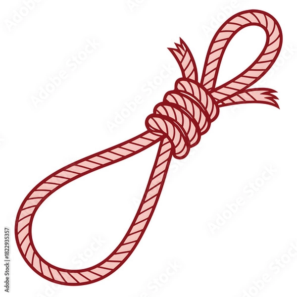 Fototapeta long bound thin red rope string isolated on white