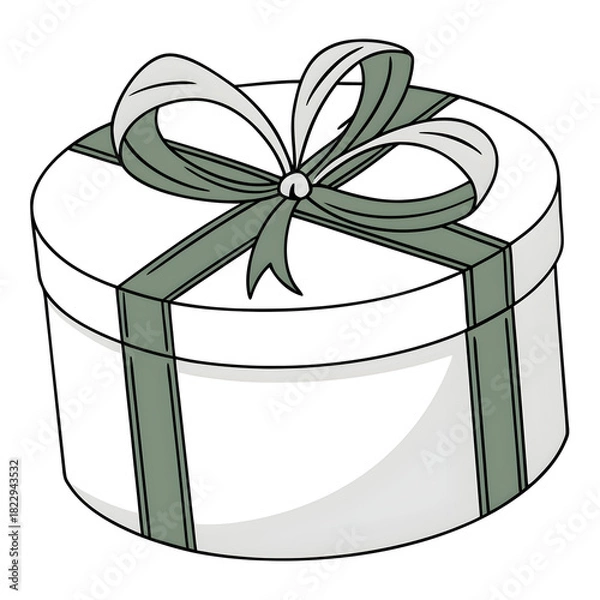 Obraz white round gift box with green ribbon and bow