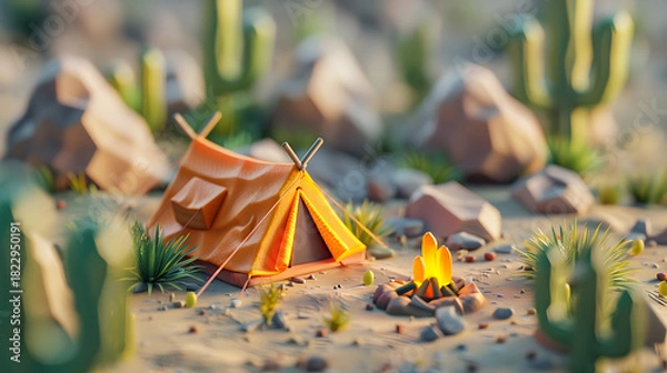 Obraz 3d isometric low-poly clay desert tent handcraf