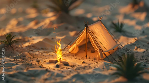 Obraz 3d isometric low-poly clay desert tent handcraf