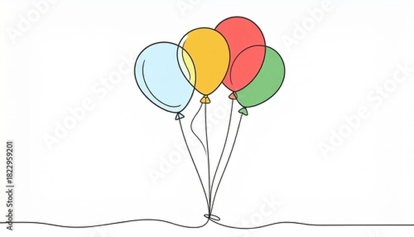 Fototapeta Colorful balloons with tied, and white background.