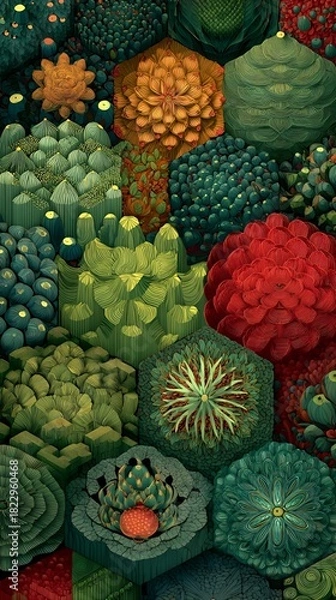 Obraz Geometric Succulent Pattern in Hexagonal Honeycomb Design