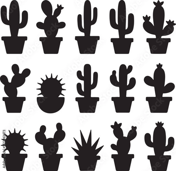 Obraz Cactus silhouette vector design with desert landscape elements