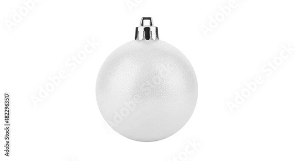 Fototapeta White Glitter Oval Christmas Ornament with Silver Cap on a Transparent Background, PNG image, PNG file
