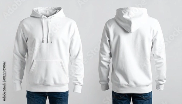 Fototapeta White hoodie front and back on grey.