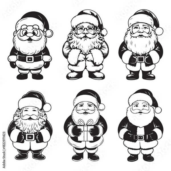 Fototapeta Six Cheerful Santa Claus Line Art Characters for Christmas