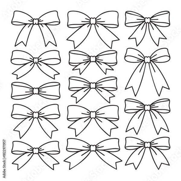 Fototapeta Collection of Hand-Drawn Outline Ribbon Bows