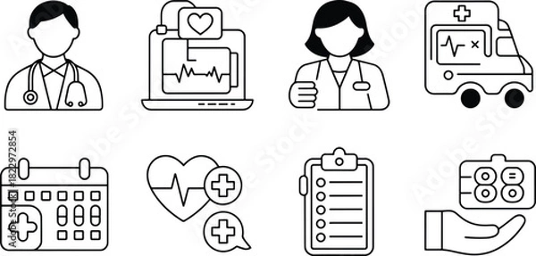 Fototapeta Healthcare icons set in outline style