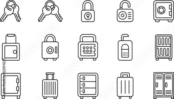 Fototapeta Line art set of safety and security icons
