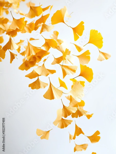 Obraz Yellow Ginkgo Leaves Descending in Air Captured with Bright Fall Colors on Transparent Background