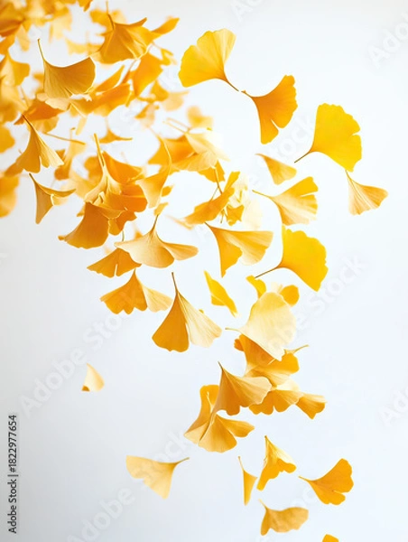 Obraz Yellow Ginkgo Leaves Descending in Air Captured with Bright Fall Colors on Transparent Background