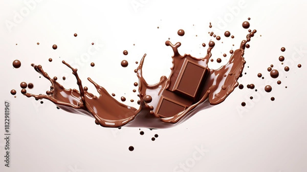 Obraz Milk Chocolate Pieces Falling with Small Drips of Melted Chocolate on Transparent Background