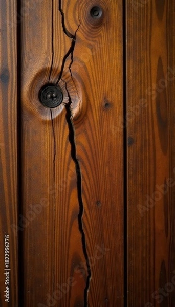 Obraz Rich brown wood, heavily cracked, showing years of wear , rustic, vintage wood background, distressed