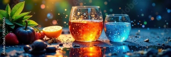 Fototapeta Stylish glass artwork, layered design suggests earth, air, fire, water interplay , decor, visual, color