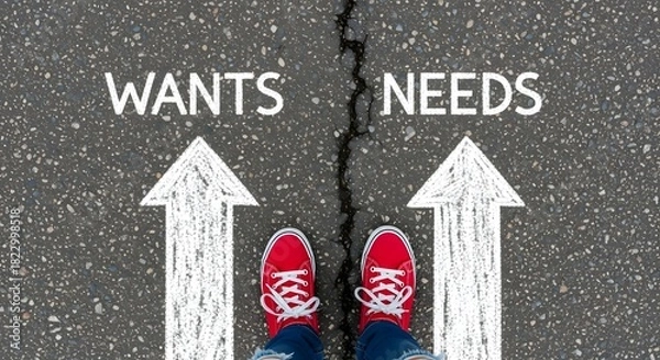 Fototapeta Choosing Between Wants and Needs Making Decisions About Priorities and Expenses