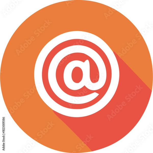 Fototapeta White At Sign Symbol Inside A Circle With A Long Shadow And Orange Background