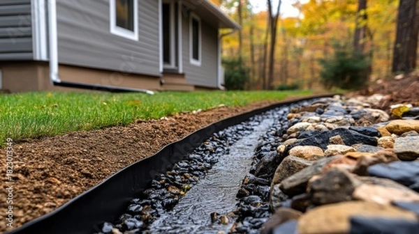 Obraz Residential Drainage System Installation with Water Flow