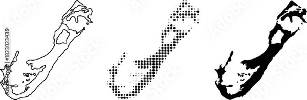 Obraz Bermuda Map Outline Halftone and Solid Silhouette Vector Set