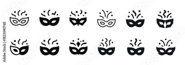 Fototapeta Set of black masquerade mask icons with decorative elements