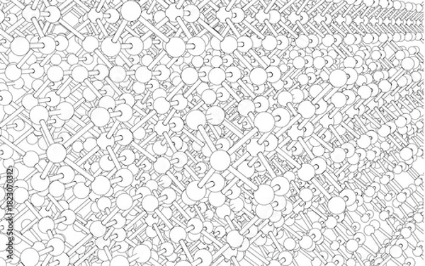 Fototapeta Abstract network of interconnected nodes radiating from center, resembling neural or data structure. White geometric lines on black background emphasize symmetry, complexity, and digital logic.