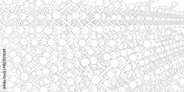 Fototapeta Abstract network of interconnected nodes radiating from center, resembling neural or data structure. White geometric lines on black background emphasize symmetry, complexity, and digital logic.