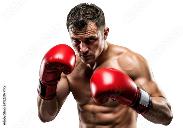 Fototapeta Boxer with red gloves isolated on transparent background