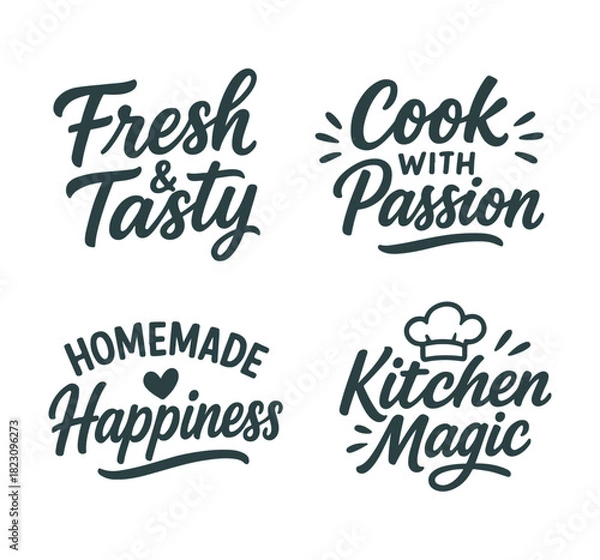 Obraz Set of inspirational kitchen cooking quote designs featuring hand-lettered typography.